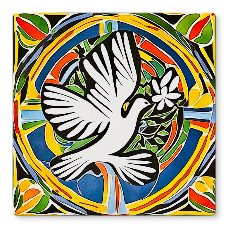 Glasschilderij Kleurrijke vredesduif - Geïnspireerd door Matisse - Zamart 