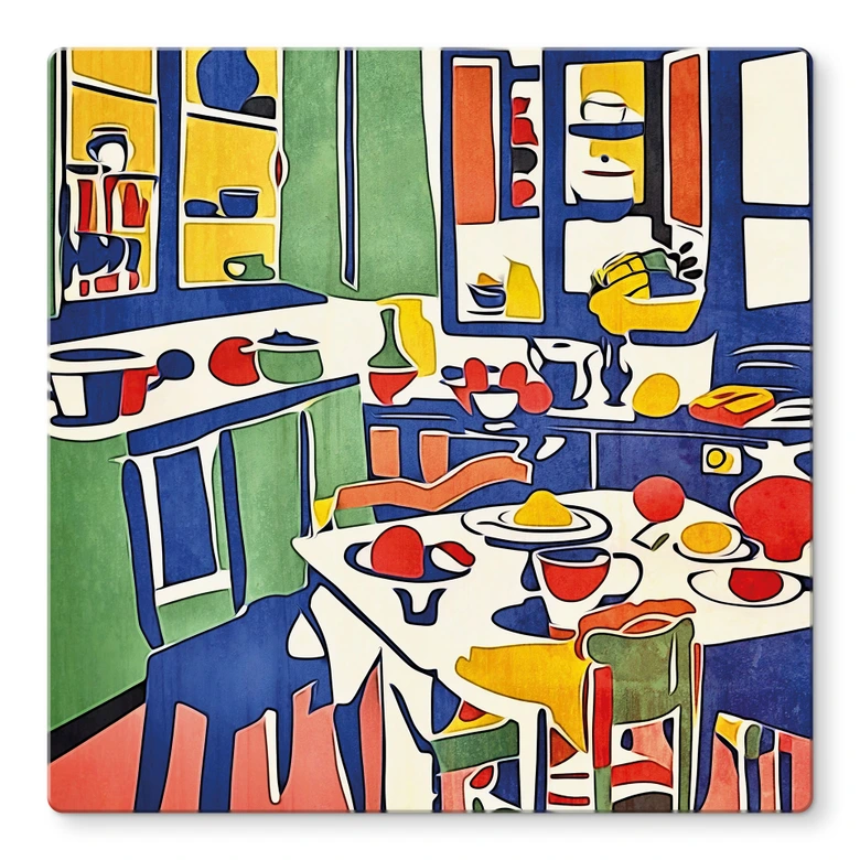Tableau sur verre Dans la cuisine - Inspiré par Matisse - Zamart 