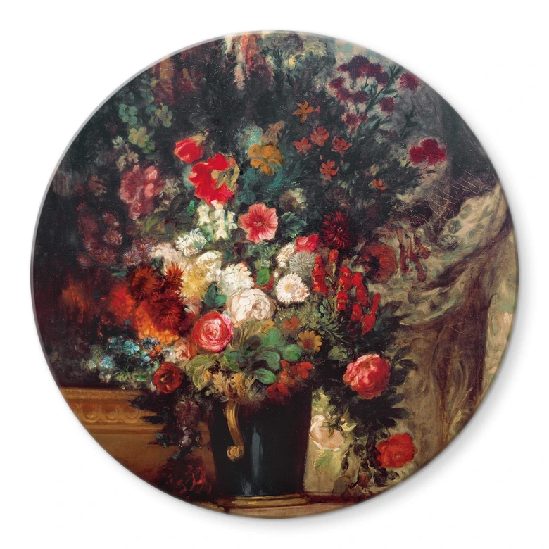 Glasbild Delacroix - Vase mit Blumen auf einer Konsole - Rund 