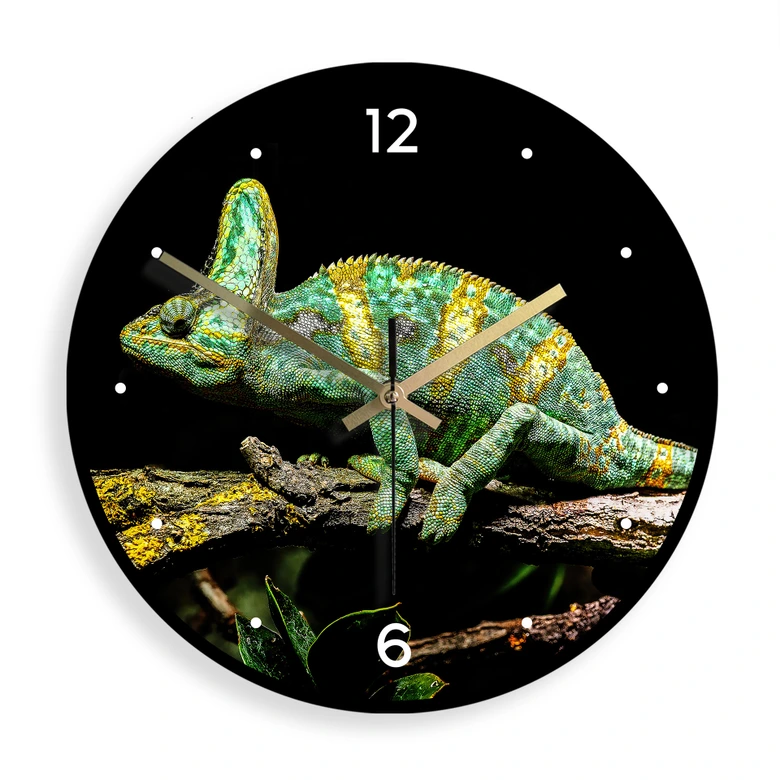 Wanduhr aus Glas - Chamäleon - Brown - Ø 30 cm 