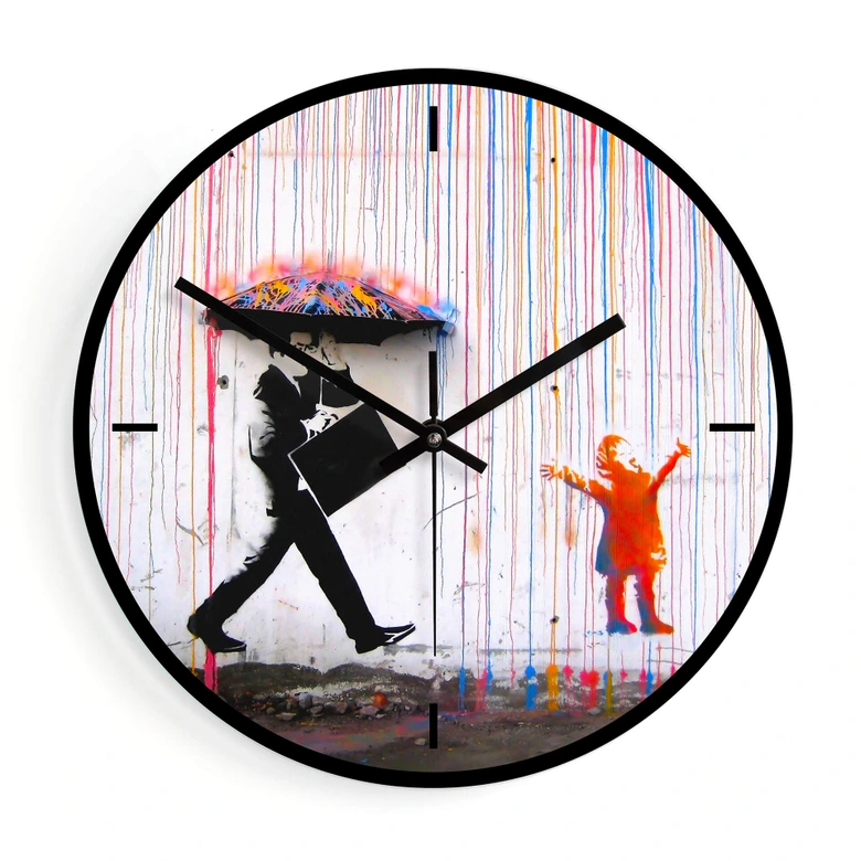Wanduhr aus Glas - Banksy - Coloured rain Ø30 cm 