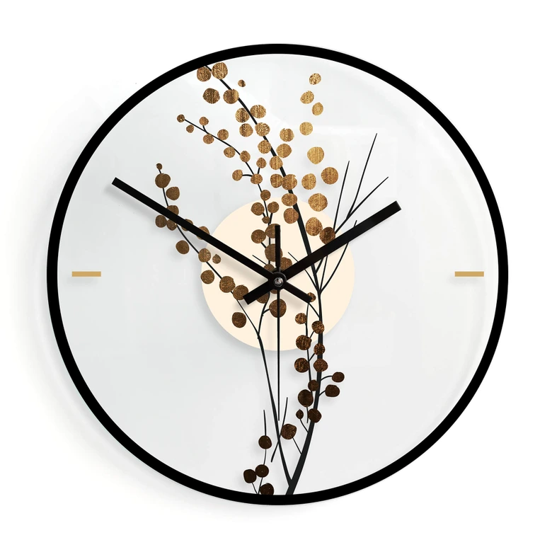 Wanduhr aus Glas - Kubistika - Goldener Zweig - Ø 30 cm 