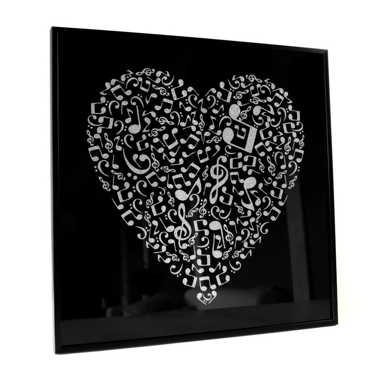 Wanddecoratie Muziek Hart - zilver glitter 