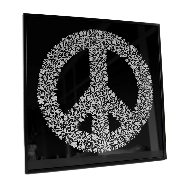 Wandbild Peace Zeichen - Silber Glitzer 