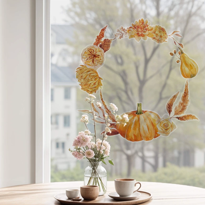 Fensterbild Goldener Herbstkranz 