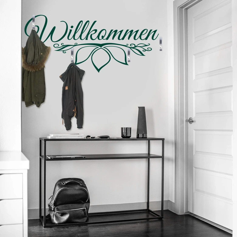Wandtattoo Willkommen 3 + 4 Haken 