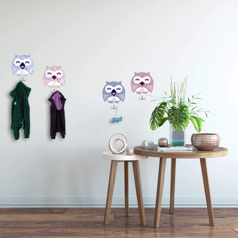 Sticker mural - Hibou set + 4 crochets 