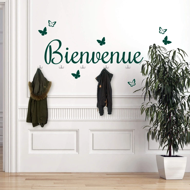 Muursticker Bienvenue incl. 5 Haken 
