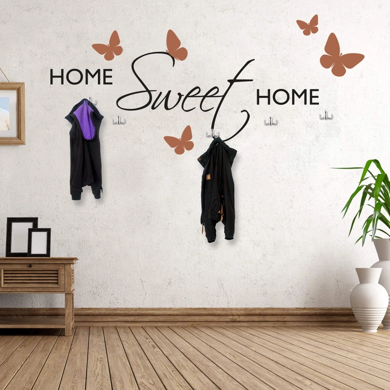 Muursticker Home sweet Home (2-kleurig) incl. 5 haken 