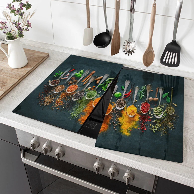 Stove cover plate Colorful variety of spices 