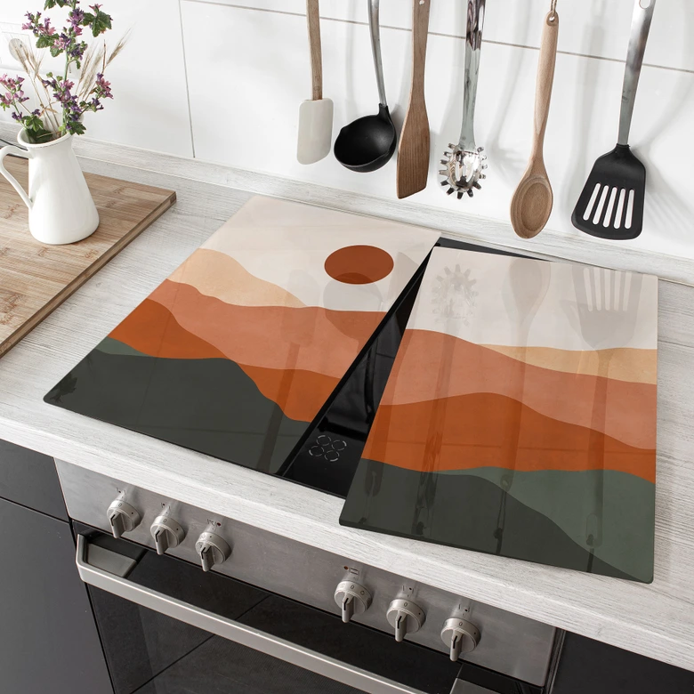 Piastra di copertura del fornello Paesaggio di montagna - Dolci colline al sole della sera - Costa 