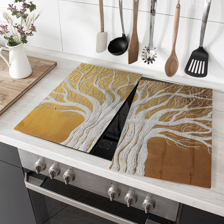 Stove cover plate white tree of life abstract - Grande 