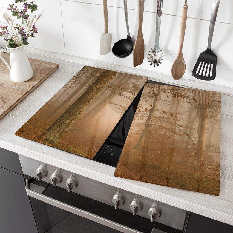Plaque de recouvrement pour cuisinière Brume et lumière dans la forêt automnale - Maier 
