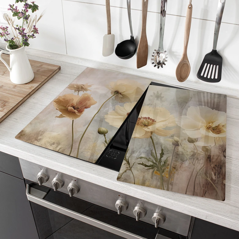 Herdabdeckplatte Blumenpracht in warmen Pastelltönen - Paksoylu 