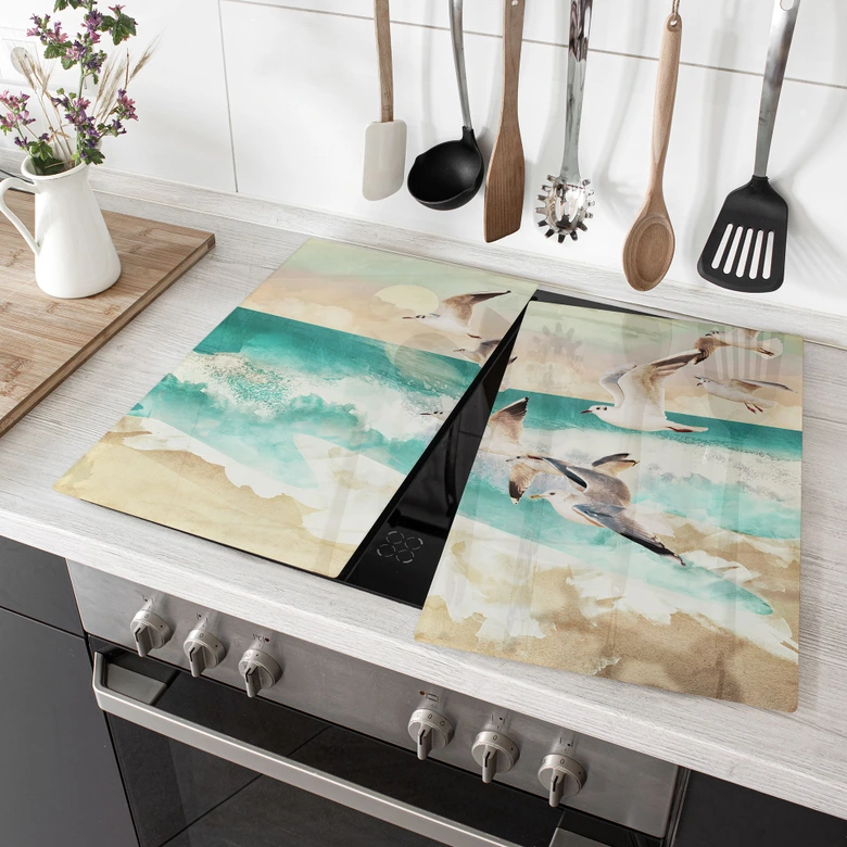 Afdekplaat voor fornuis Zeemeeuwen op het strand - SpaceFrog Designs 