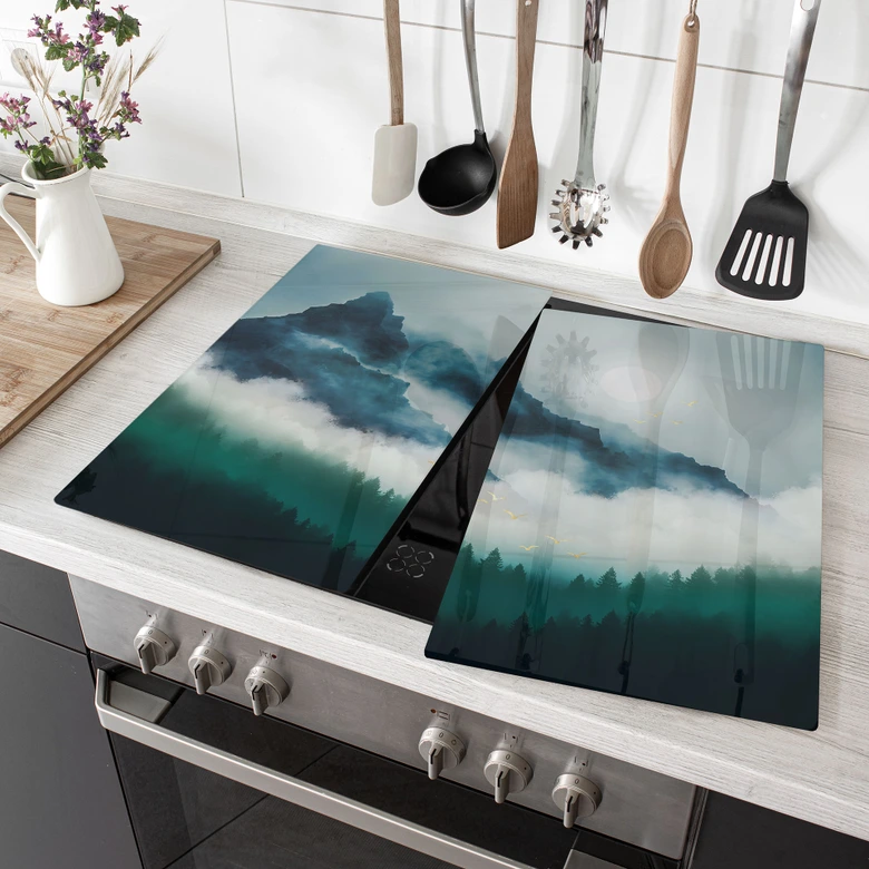 Afdekplaat voor fornuis Mistig landschap bij nacht - SpaceFrog Designs 