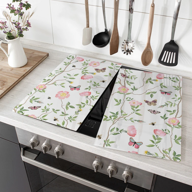 Stove cover plate Pink Christmas roses in spring - UN Designs 