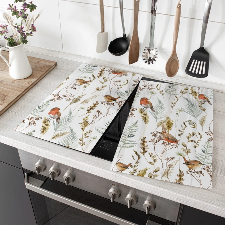 Herdabdeckplatte Spatzen und Rotkehlchen - UN Designs 