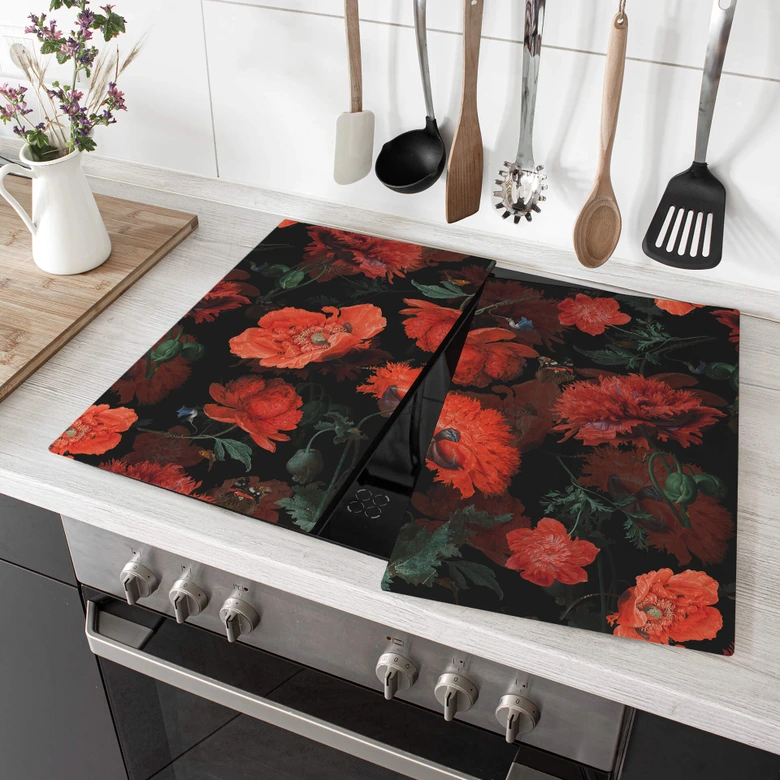 Herdabdeckplatte UN Designs - Rote Blüten 