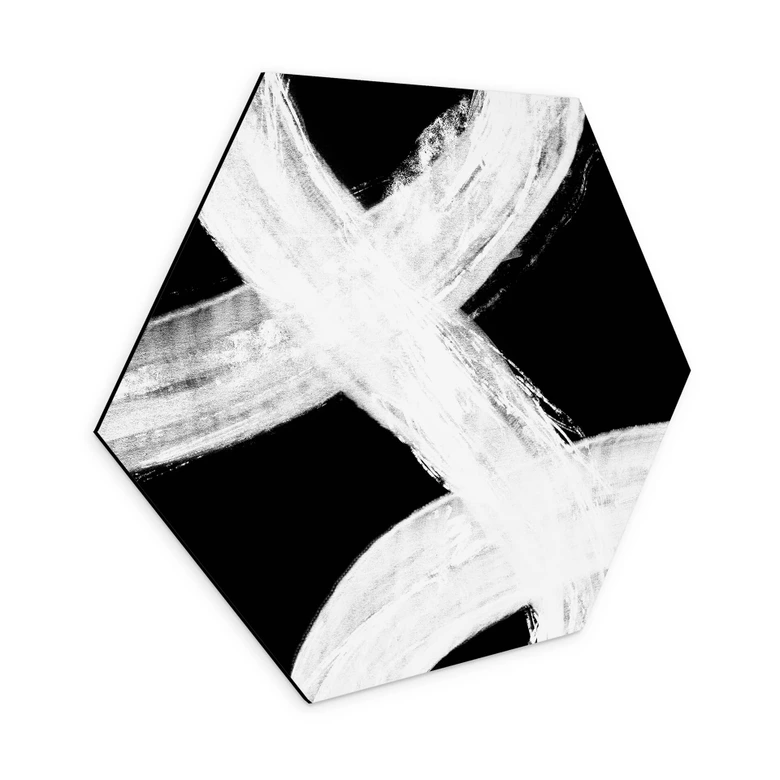 Hexagon Wandbild 1X Studio - Lichtspiel in Schwarz-Weiß - Alu-Dibond 