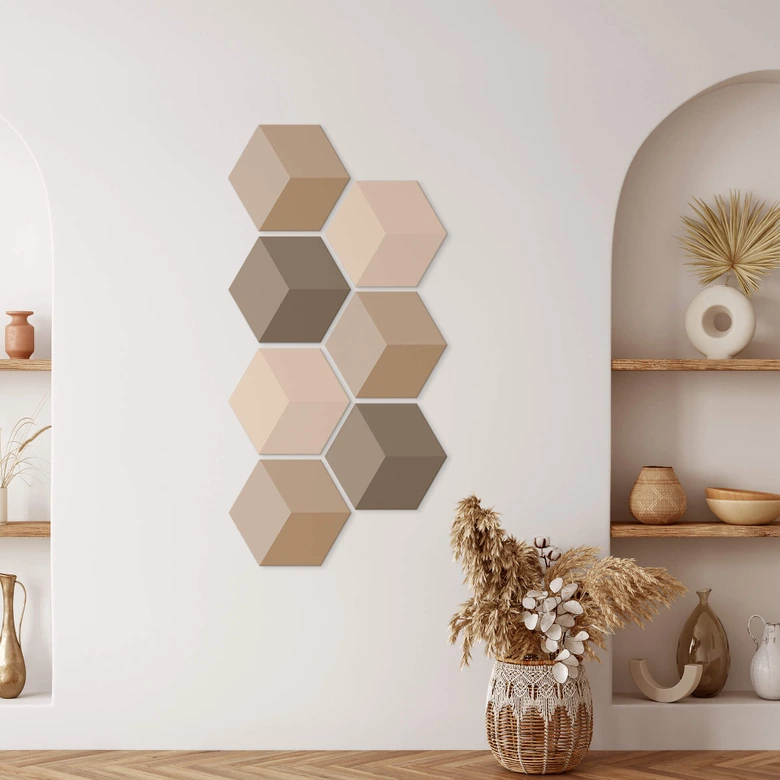 3D Hexagon - Alu-Dibond Braun Set (7er Set) 