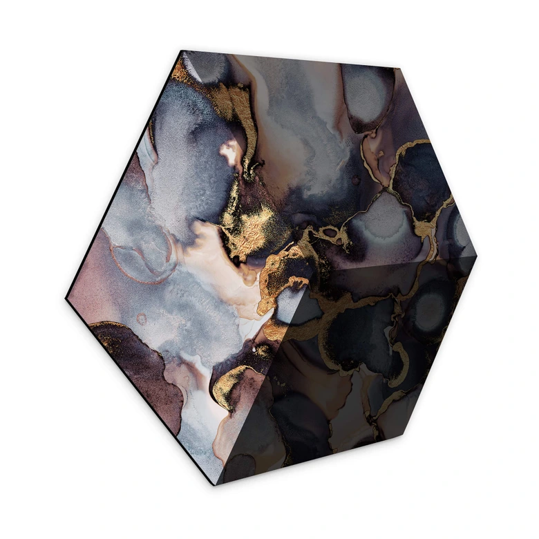 Hexagone à effet 3D - alu-Dibond Fredriksson - rose et doré 