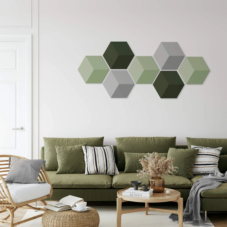 3D Hexagon - Alu-Dibond Set Grün (7er Set) 