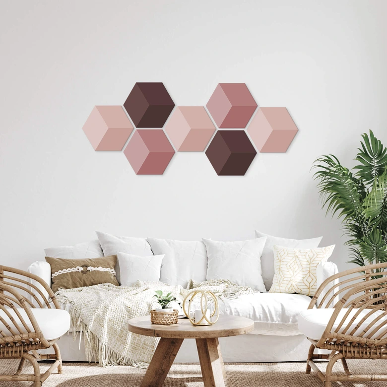3D Hexagon - Alu-Dibond Set Rot (7er Set) 