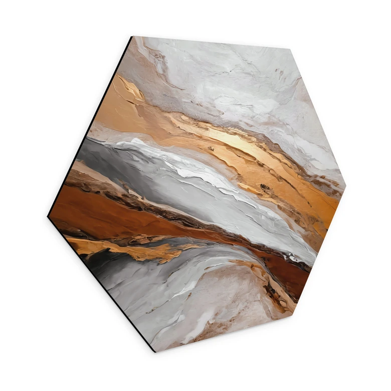 Hexagon Wandbild Himmel und Erde in fließenden Farben - Alpenglow Workshop - Alu-Dibond 