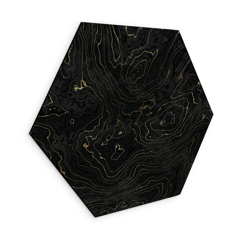 Hexagon Wandbild Abstrakte Linien Schwarz-gold - Amini - Alu-Dibond 