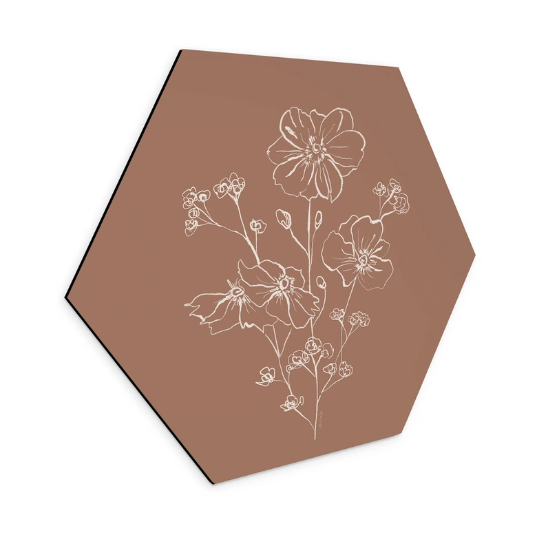 Hexagon Wandbild Wildrosenstrauß Mocha-Mousse - Anis Illustration - Alu-Dibond 