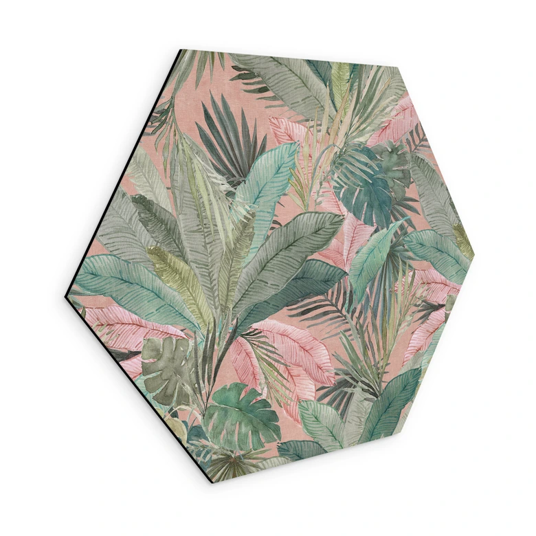 Wanddecoratie tropische bladeren in de jungle roze - Bloomery Decor - aluminium dibond 