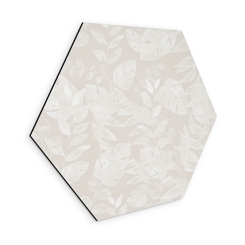 Wanddecoratie tropische bladeren beige - Bloemdecor - Alu-Dibond 