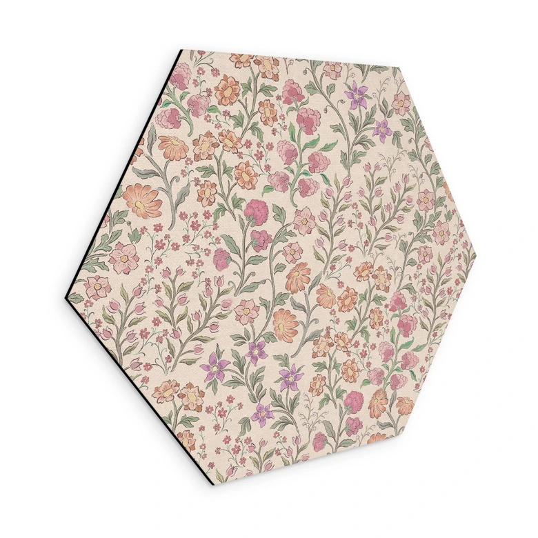 Hexagon Wandbild Wiesenblumen Vintage - Beige - Bloomery Decor - Alu-Dibond 