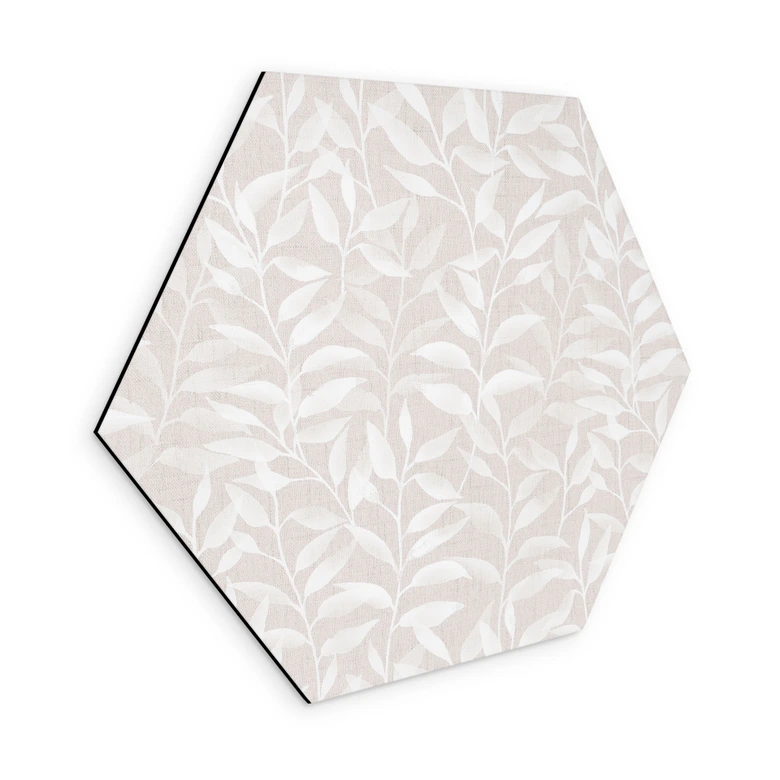 Hexagon Wandbild Zarte Aquarell-Blätter - Soft Beige - Bloomery Decor - Alu-Dibond 