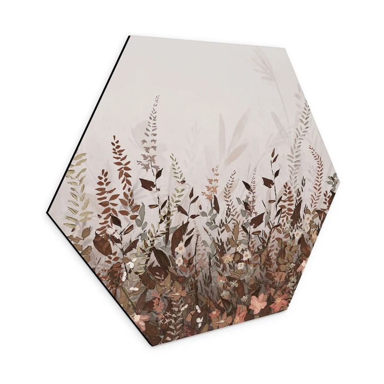 Hexagon Wandbild Blumenwiese Vintage - Lane - Alu-Dibond 