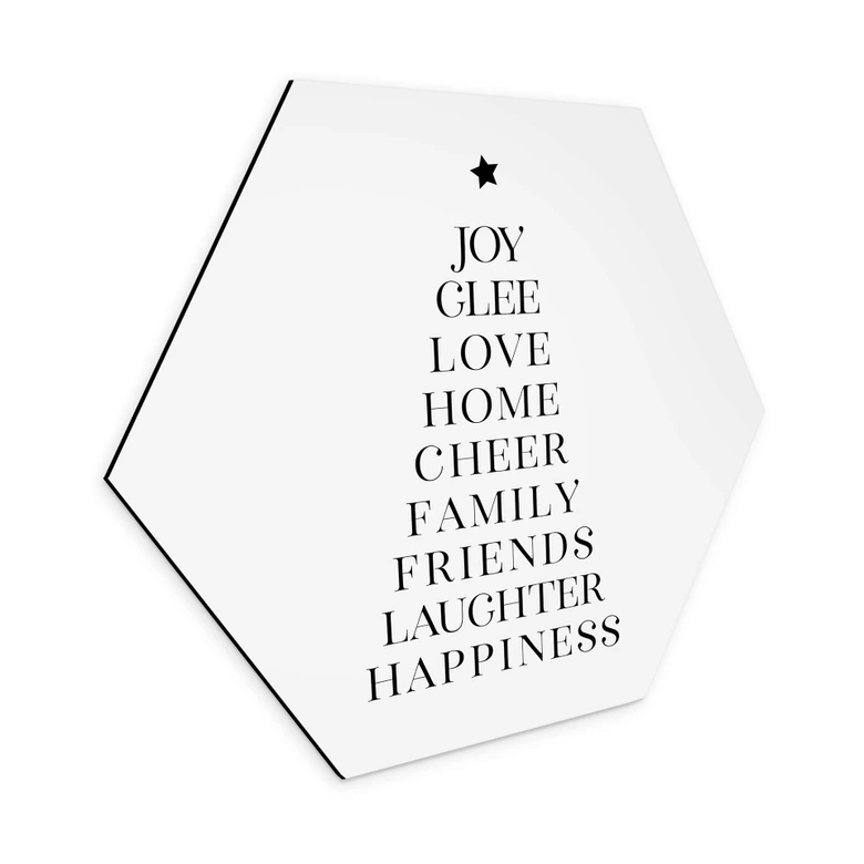 Hexagon Wandbild Weihnachtsbaum Typografisch - Alu-Dibond - Blursbyai 