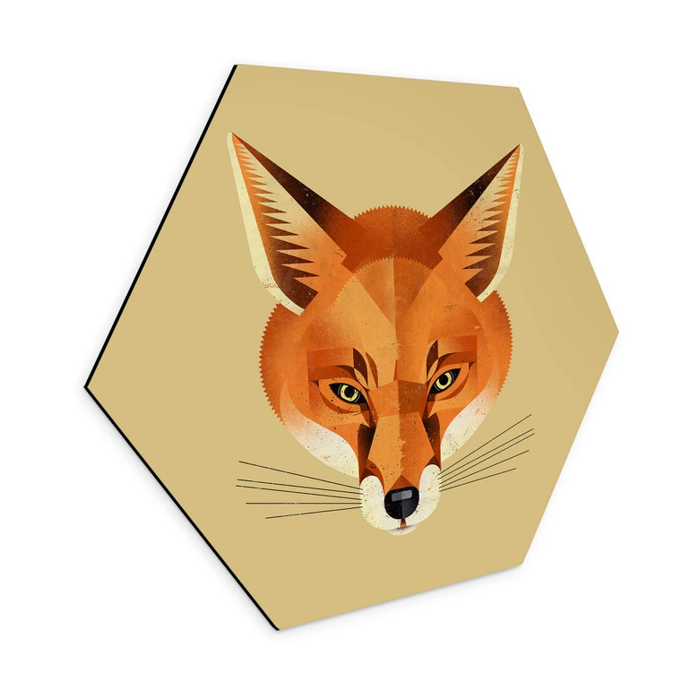 Hexagon Wandbild Fuchs - Alu-Dibond - Braun 