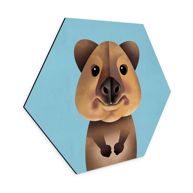 Hexagon Wandbild Quokka - Alu-Dibond - Braun 