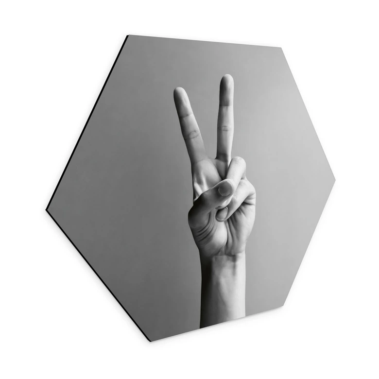 Hexagon Wandbild Victory Hand - Zeichen des Friedens und Sieges - Bühler - Alu-Dibond 