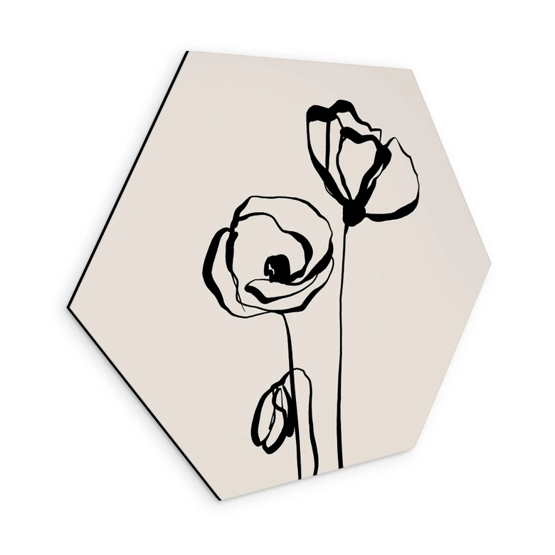 Hexagon Wandbild Line Art Zwei Mohnblumen - Cats & Dotz - Alu-Dibond 