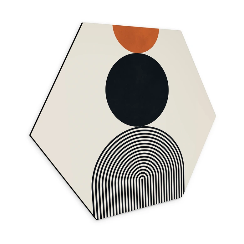 Hexagon Wandbild Abstrakte Linien und Kreise im Einklang - Costa - Alu-Dibond 