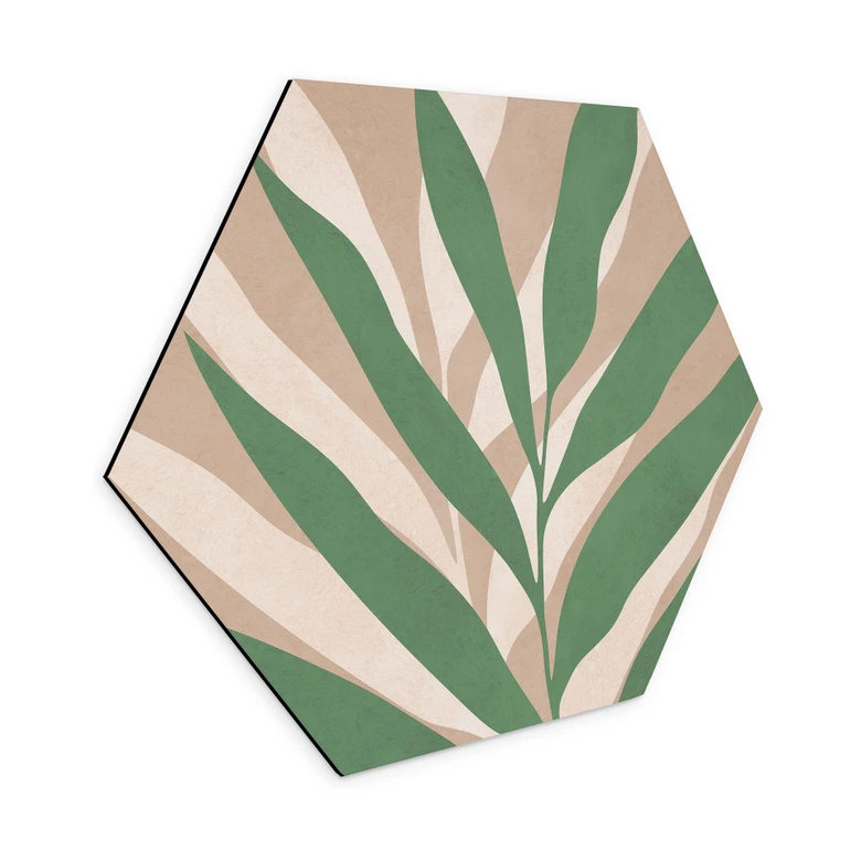 Hexagon Wandbild Tropische Zweige im sanften Farbspiel - Costa - Alu-Dibond 