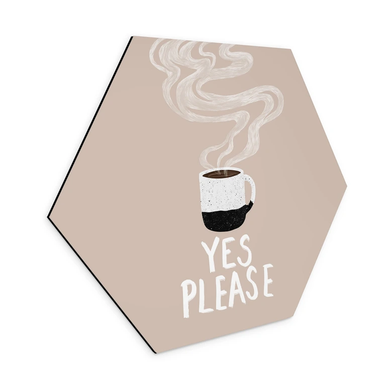 Hexagon Wandbild Heiße Tasse Kaffee am Morgen - EMELIEmaria - Alu-Dibond 