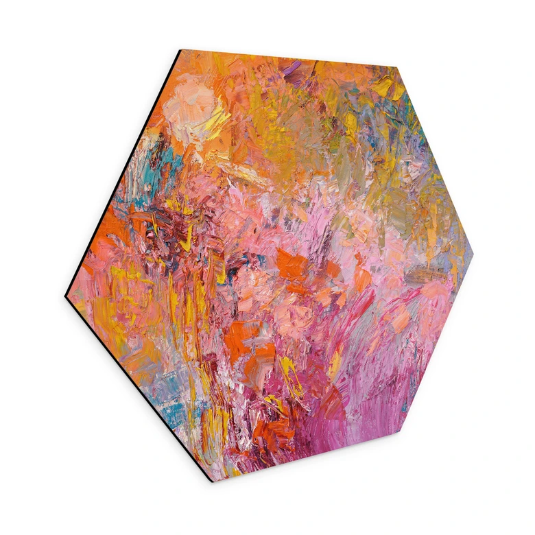 Hexagon Wandbild Abstrakter bunter Rosengarten - Fagan - Alu-Dibond 