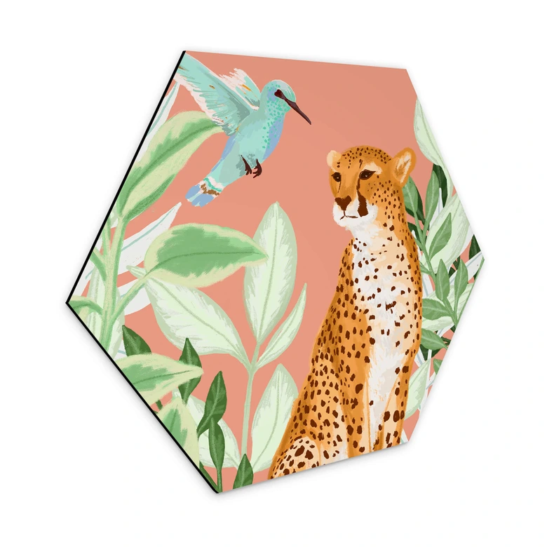 Hexagon - Alu-Dibond Goed Blauw - Tropisch Pink 