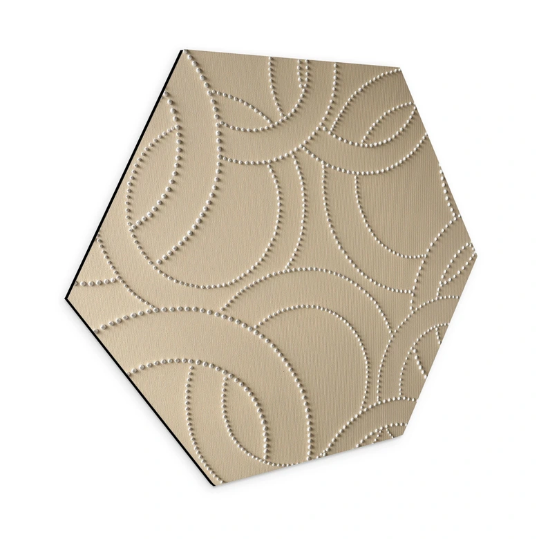Hexagon Wandbild Abstrakte Ringe beige - Grande - Alu-Dibond 
