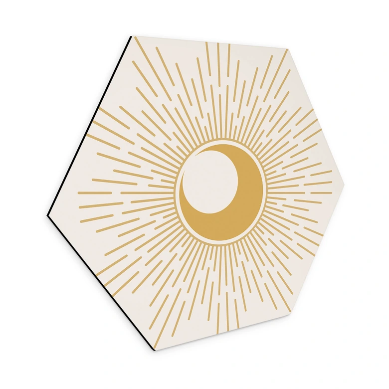 Hexagon Wandbild Goldene Sonnenstrahlen - KsanaKalpa - Alu-Dibond 