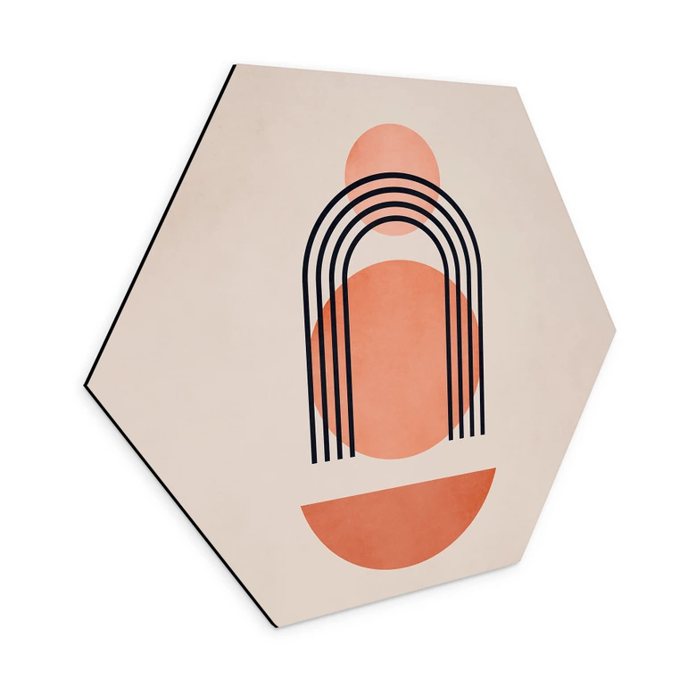 Hexagon Dibond Abstracte geometrie in perzikkleuren - Kubistika 