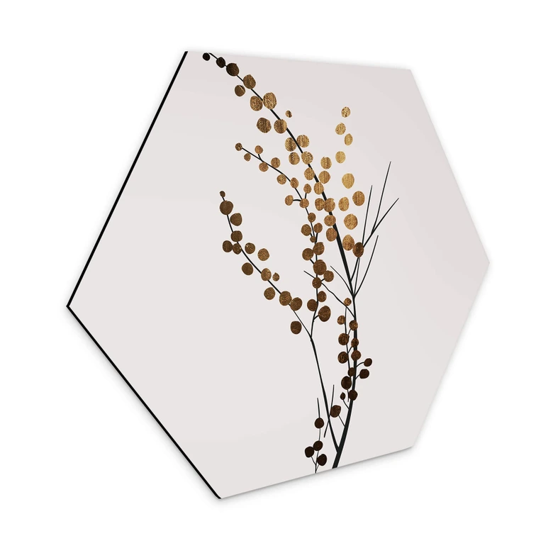 Hexagon - Alu-Dibond Kubistika - Goldener Zweig 